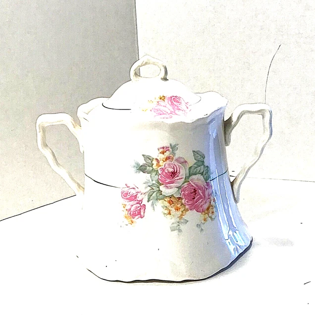 Antique Porcelain Lidded Canister Hand Painted Roses Imperial China Mark Decor