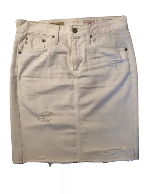 Adriano Goldschmied AG White DENIM SKIRT Knee Length Pockets ZIP CLOSURE SIZE 26