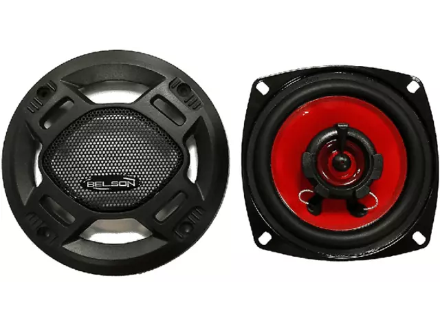 Altavoces coche - Belson BSS-425FB, 10 cm, 2 vías, 80W, Negro y rojo