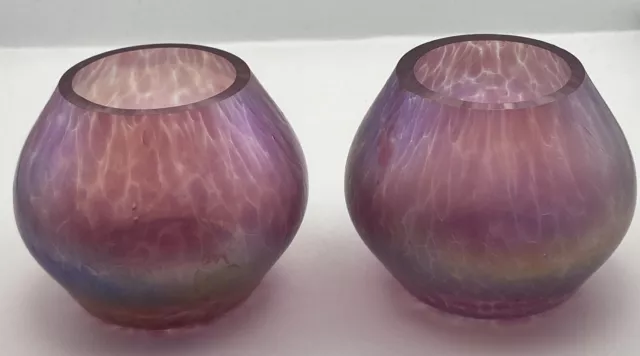 Pair Of Boxed Heron Glass iridescent Pink Mini Bowls Very Decorative