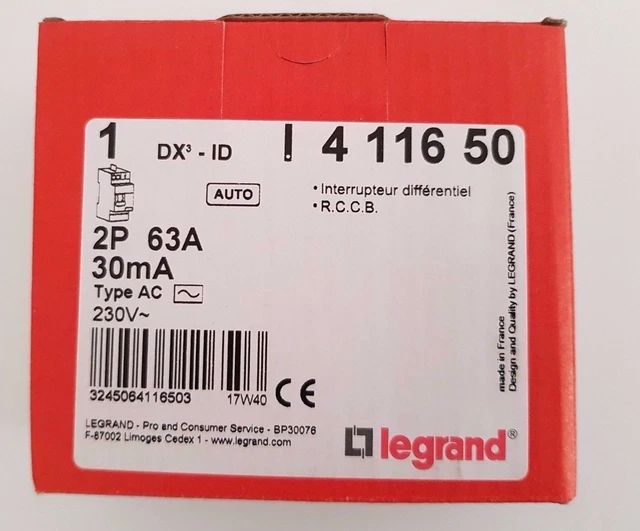 LOT X1 DISJONCTEUR Interrupteur différentiel LEGRAND 63A 30mA Ac 411650