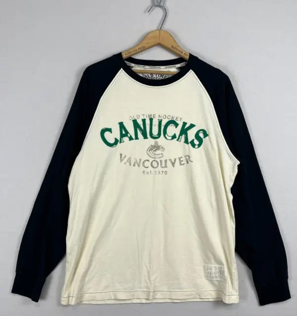 Vancouver Canucks Retro Long Raglan Sleeve Mens Large Crew Neck Tee Shirt