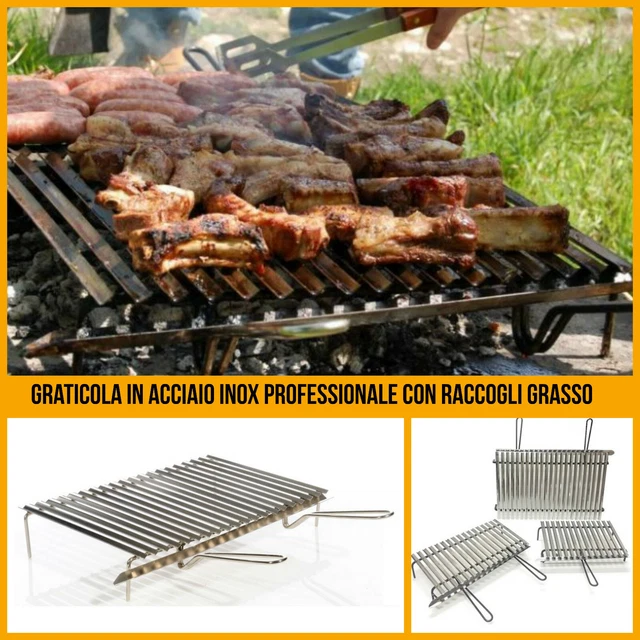 Griglia per barbecue in acciaio inox 60 x 40 graticola camino da campeggio carne