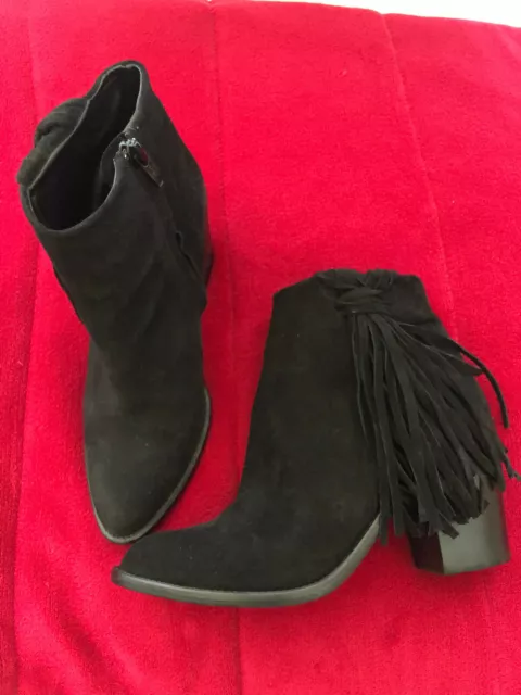 ZARA Boots bottines à franges en daim noir p38