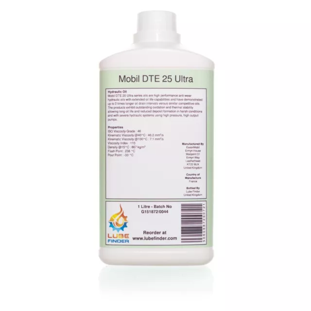 1L Mobil DTE 25 Ultra ISO VG 46 Hydraulic Oil