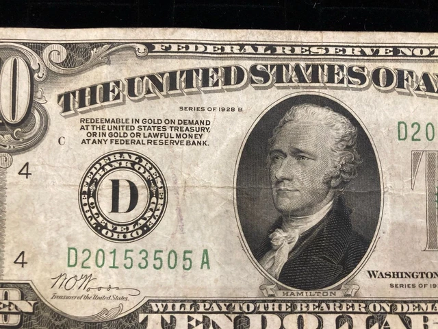 1928-B $10 Dollar Bill Federal Reserve Note FRN Cleveland Ohio Payable in Gold