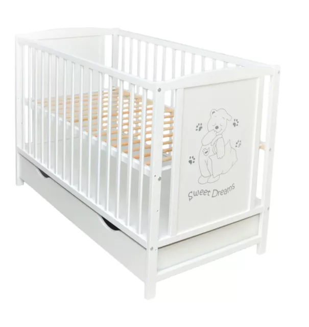 Babybett Kinderbett Gitterbett 120x60 Schublade Weiß Matratze Komplett Set Bed 2