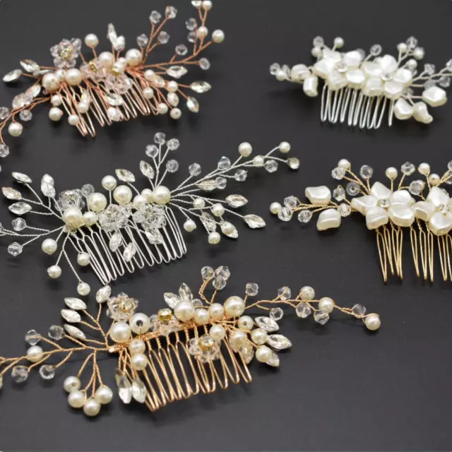Pearls Wedding Hair Vine Crystal Bridal Accessories Diamante Headpiece