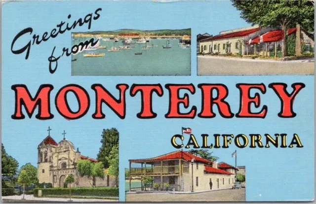 1940s MONTEREY, California Large Letter Postcard Multi-View / KROPP Linen Unused