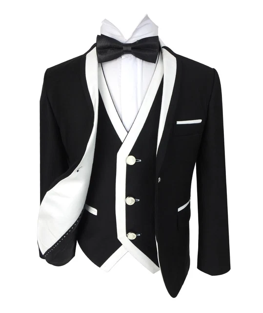 SIRRI Exclusive Black & White Single Button Boys Suit Wedding Kids  Suits