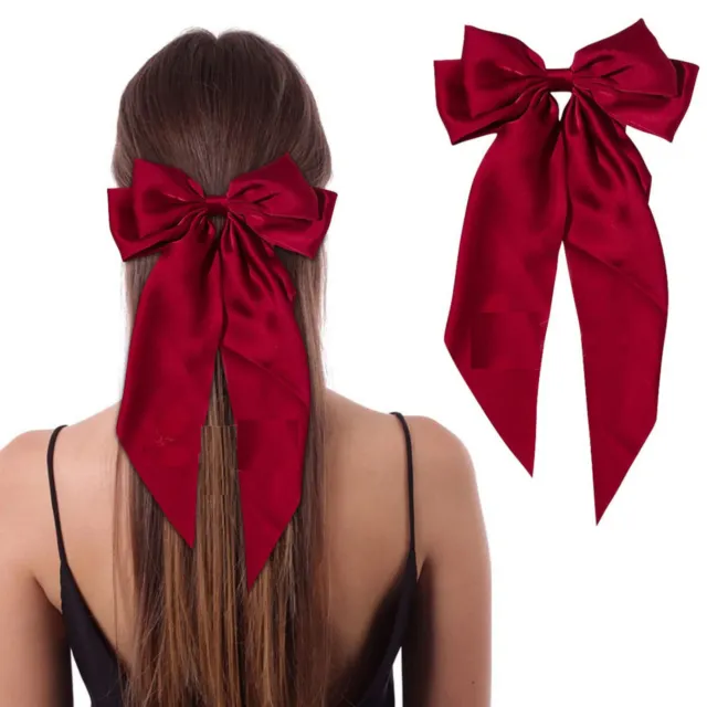 Stylish Long Tail Large Hair Bow Clip color Maroon for Women & Girls