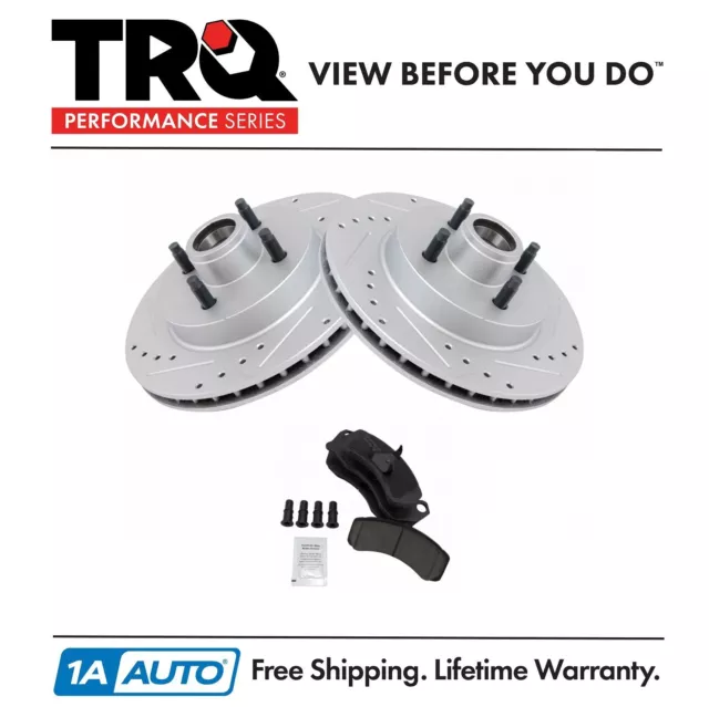 TRQ Front Posi Ceramic Brake Pad & Performance Drilled Slotted Coated Rotor