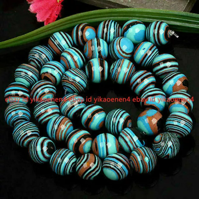 Natural 6/8/10/12mm Blue Striped Turquoise Round Gemstone Loose Beads 15'' AAA+