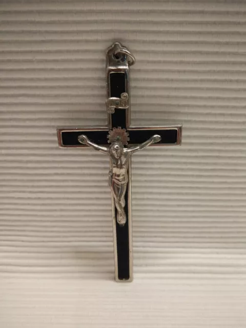 Reliquien Kreuz Kruzifix Metall mit Holzeinlage antik Feldprediger/Nonne