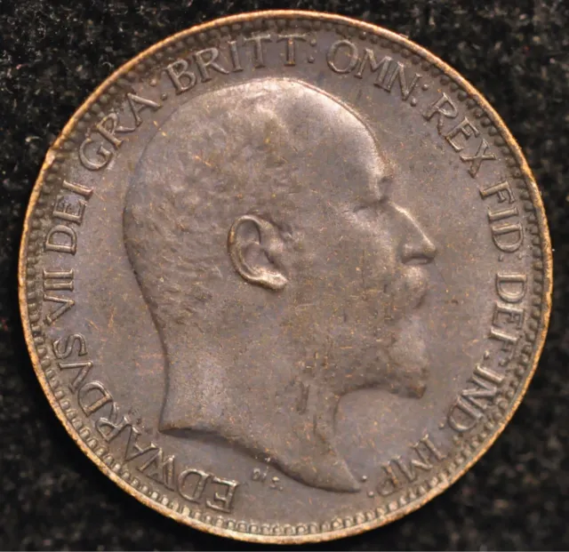 Farthing 1909 Edward VII EF Much Orginal Black Tone (T112)