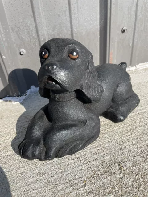 Vintage Metal Flocked Dog Cocker Spaniel Puppy Coin Bank NL+