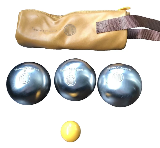 Veuve Clicquot Champagne OBUT PETANQUE BOULES Bowls Set of 3 In Leather Bag
