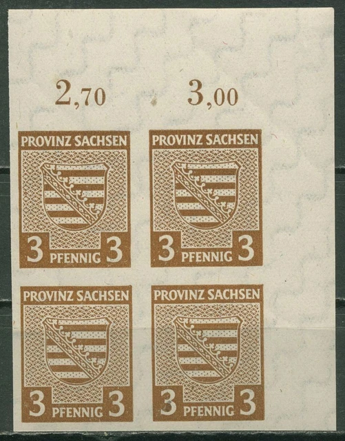SBZ Provinz Sachsen 1945 Wappen mit WZ fallend 67 X 4er-Block Ecke 2 postfrisch