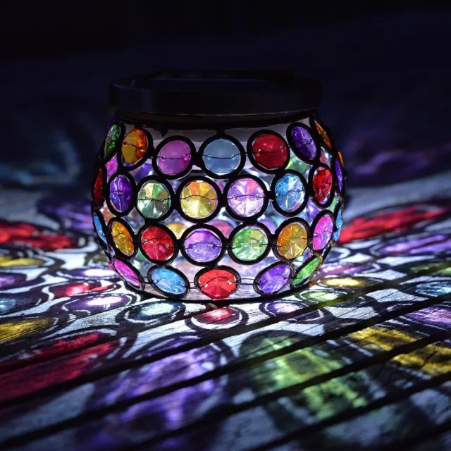 Smart Solar Powered Multi Colour Glow Gem Jar Garden Table Led Light Decoration