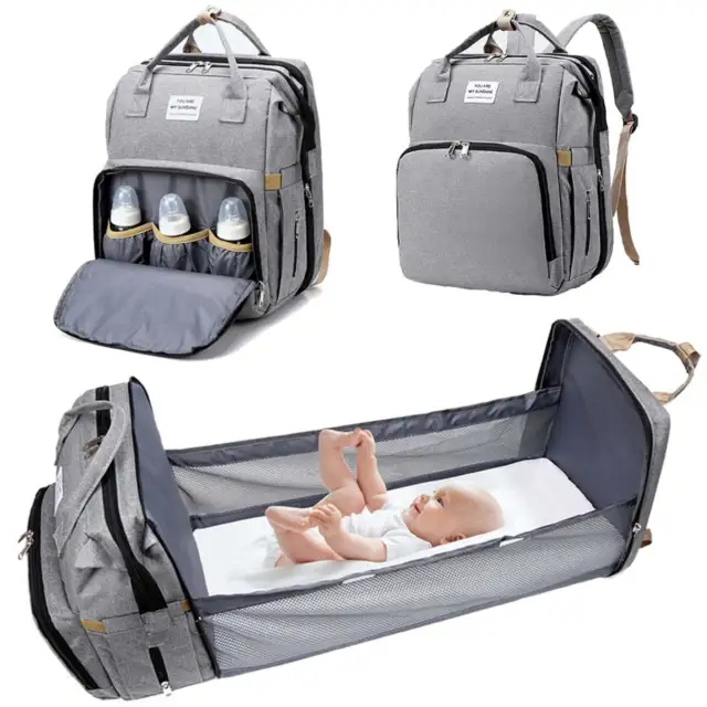 You Are My Sunshine Travel Diaper Bag Backpack Foldable Bed Changing Pad Gray