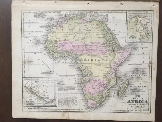 Hand-Colored Map of Africa (1855)-"Mitchell's School Atlas"