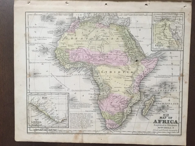 Hand-Colored Map of Africa (1855)-"Mitchell's School Atlas"