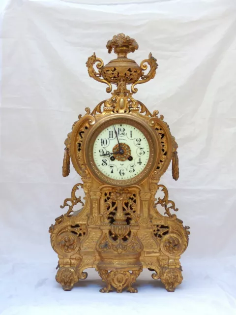 22" XXL Gorgeous Antique French Bronze Lion Clock 19TH Paris movement Gothic