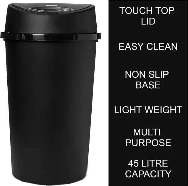 50L TOUCH TOP Bin Black plastic kitchen bin recycling bin press top