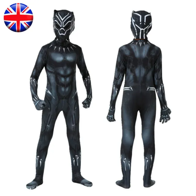 Kids Boys Black Panther Costume Superhero Cosplay Party Fancy Dress Outfit UK
