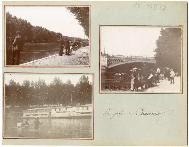 France, Charenton, la pêche  vintage silver printEnsemble de 3 photographies e