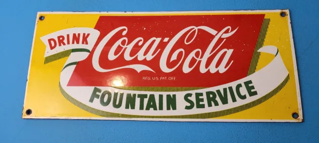 Vintage Coca Cola Porcelain Fountain Service Gas Soda Store Pump Plate Sign