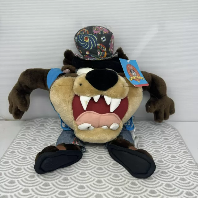 1998 Looney Tunes Tazmanian Devil Taz 8” Plush Hippy Fringe Vest Warner Bros TAG