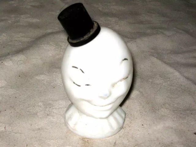 A Very Rare Old French Hand-Blown Novelty Milk Glass Clown Head Perfume Bottle