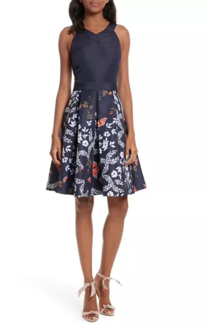 Ted Baker Bethah Kyoto Blue Floral Fit & Flare Midi Dress Size TB 5 US 10-12 NWT