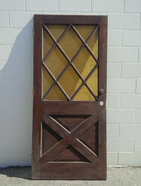 Vintage Diamond Pane House Door Solid Wood Glass we ship$$
