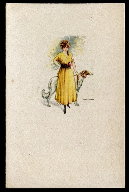 BORZOI Glamour Fashion Dog Art Deco Picture Postcard Italian Tito Corbella