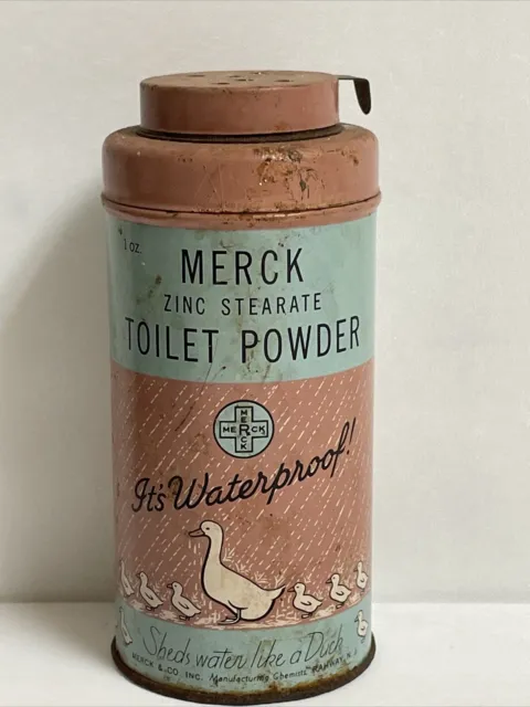 Vintage Collectible Merck Zinc Stearate Toilet Talcum Diaper Powder Tin N.J. M