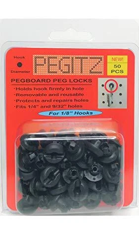 Pegboard Peg Locks 50PCS (1/8 inch, Black), Works with existing pegboards