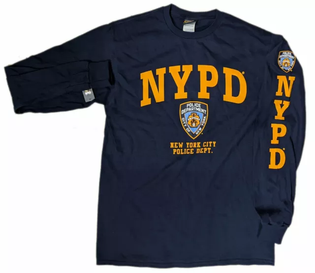 NYPD Kids Long Sleeve Police Gift T-Shirt Navy Yellow Officially Licensed Boys