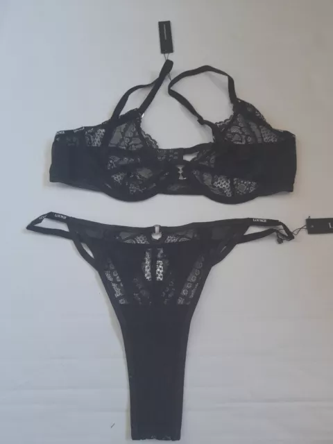 lounge underwear Sustainable Charmed Balcony Bra + Thong Set Black 34D / L
