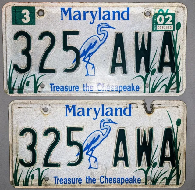 1992 Maryland License Plates Treasure the Chesapeake Light truck Plate matched