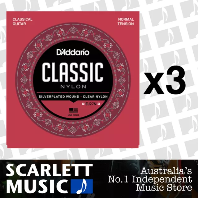 3x D'Addario EJ27N Classic Nylon Guitar Strings Daddario EJ-27N *SET OF 3 PACKS*