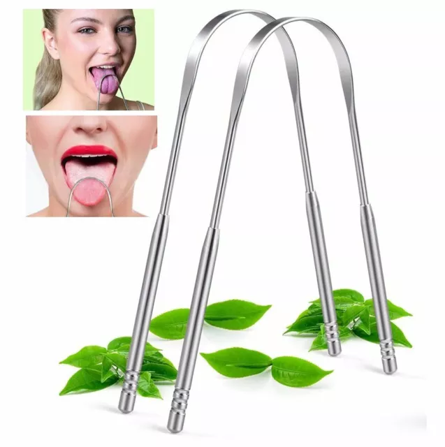 2PCS Tongue Scraper Cleaner Stainless Steel Dental Fresh Breath Cleaning Oral