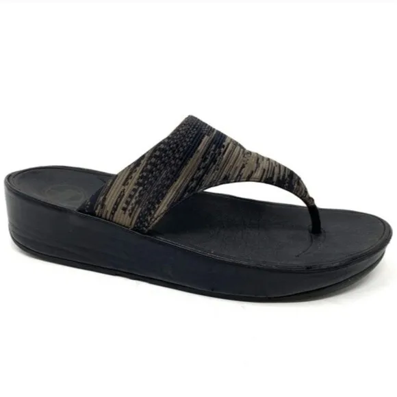 Fitflop Womens Comfort Black/Brown Platform Wedge Sandals shoes sz 8