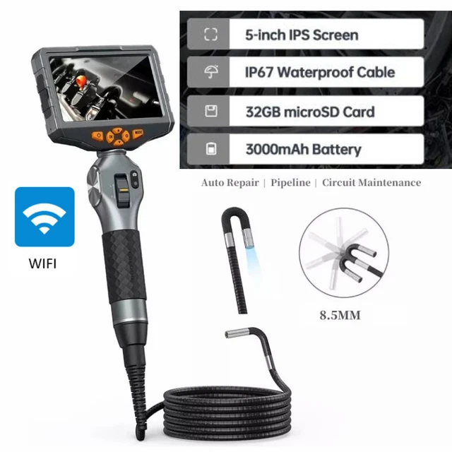 Articulating Borescope Fiber Optic Videoscope 5ft 5" Video Inspection Endoscope