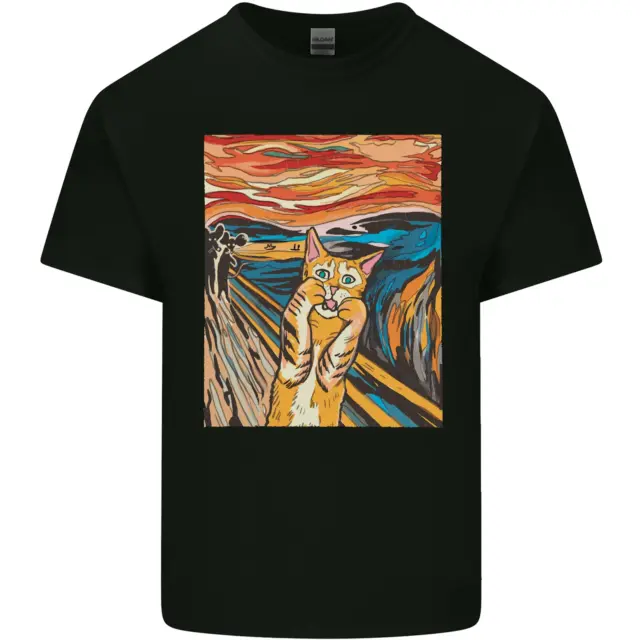 Cat Scream Painting Parody Mens Cotton T-Shirt Tee Top