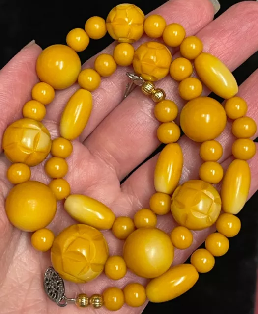 Bakelite Vintage caved bead necklace art deco jewelry Tested