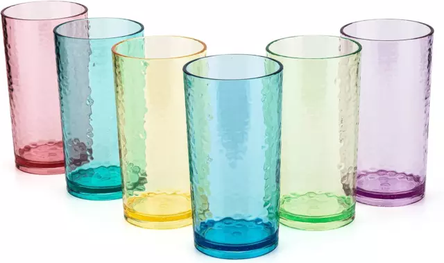 20-Ounce Acrylic Glasses Plastic Tumbler, Set of 6 Multicolor - Hammered Style,