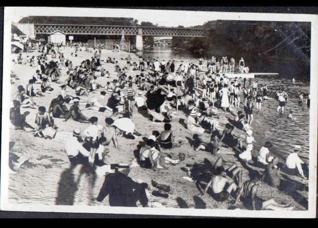 CHAMPIGNY (94) PONT FERROVIAIRE & PLAGE animée période 1930-1940