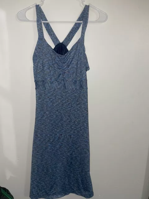 Prana Halter Crossback Dress Built In Shelf Bra Not Padded Size M Blue